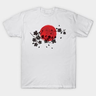 Artistic Japanese Rising Sun and Flowers T-Shirt